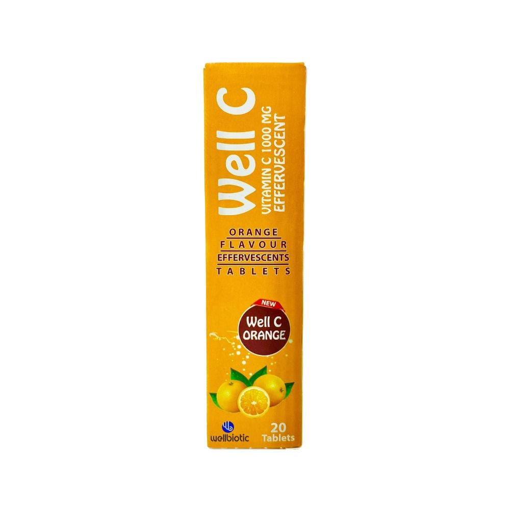 Wellbiotic 1000mg Vitamin-C Orange Effervescent 
